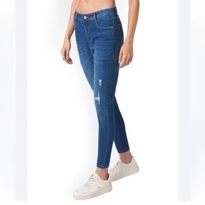 For The Republic Highrisee Blue Cotton Blend Raw Hem Skinny Jeans